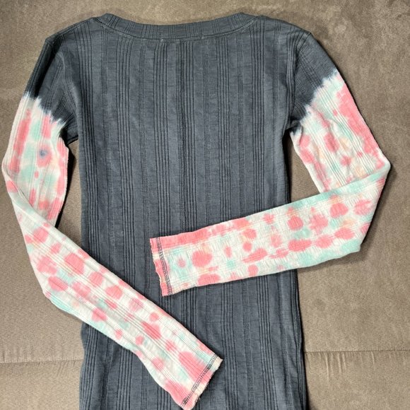 Free People Top Small Womens Blue Tie Dye Big Sur Ribbed Long Sleeve Tee Boho - Picture 6 of 6
